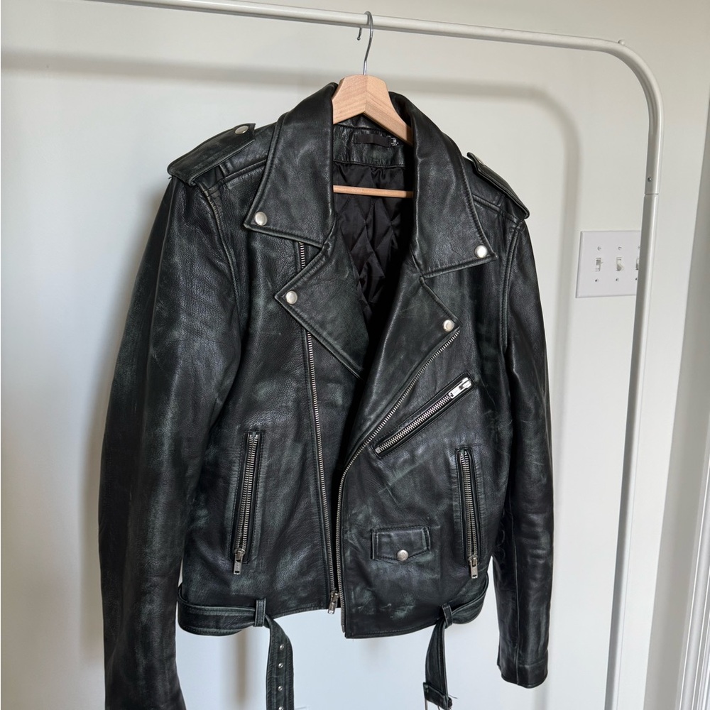 BLK DNM Black Leather Motorcycle Jacket Asymmetrical Zipper